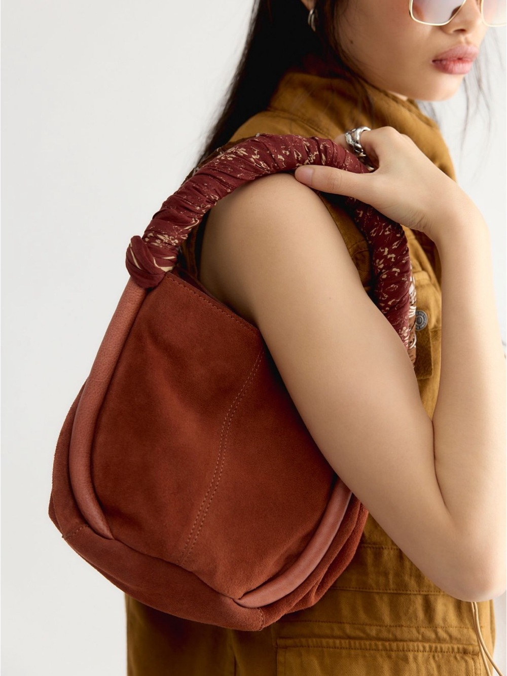 Free People Barlow Suede Bucket Bag in Rust color - Picture 3 of 11